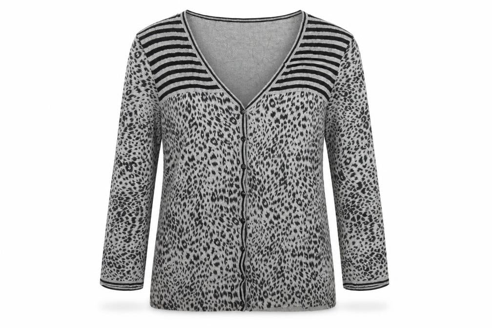 CC Womens Grey Animal Print Knit Cardigan Jumper Size M
