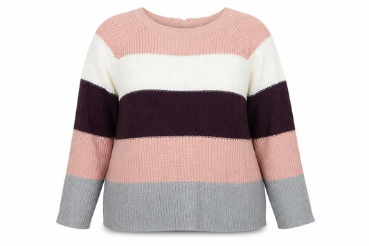 Front view of Intuition women’s pink striped knit jumper, size UK 18