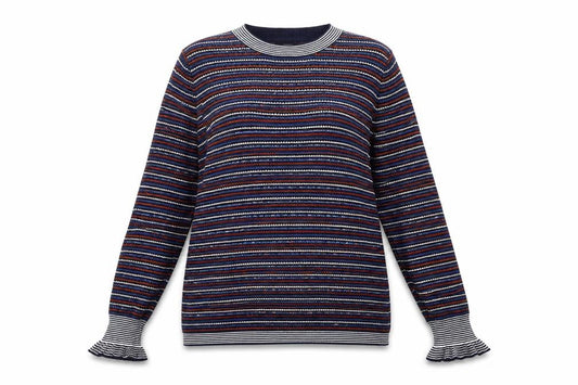 Front view of Papaya women’s blue striped knit jumper, size UK 8