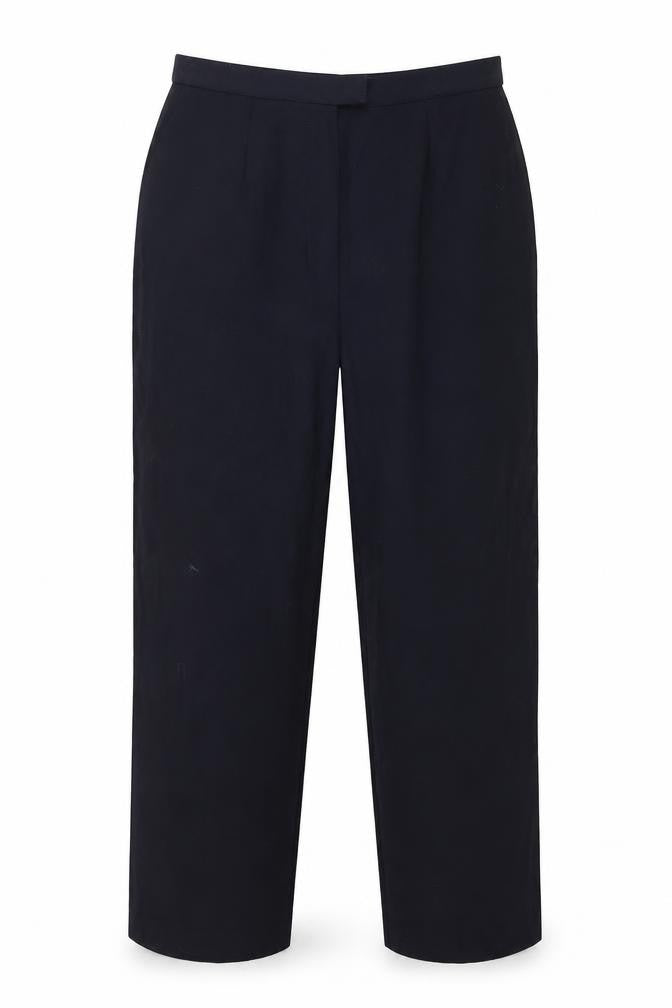Front view of Marks & Spencer women’s blue trousers, size UK 10, 23-inch leg