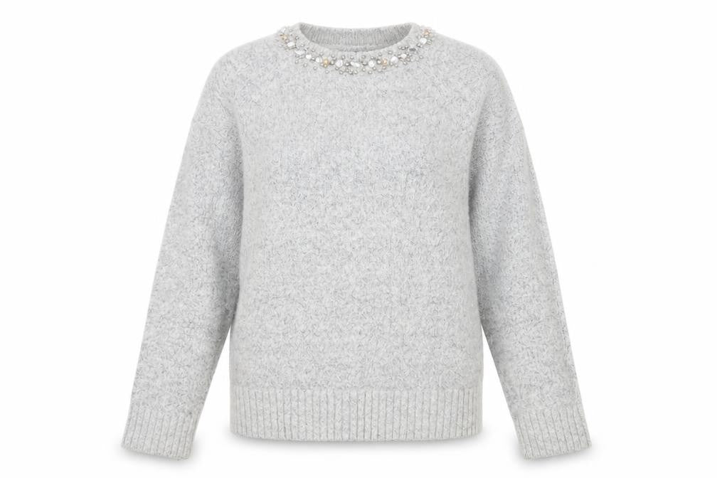 Front view of Kiabi women’s grey knit jumper, size UK 10