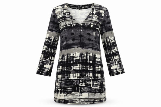 Front view of TOUPY women’s black geometric a-line, size S