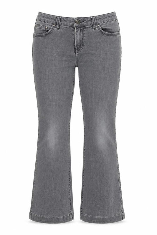 Front view of Cherokee women’s grey denim bootcut jeans, size UK 8, 23-inch leg
