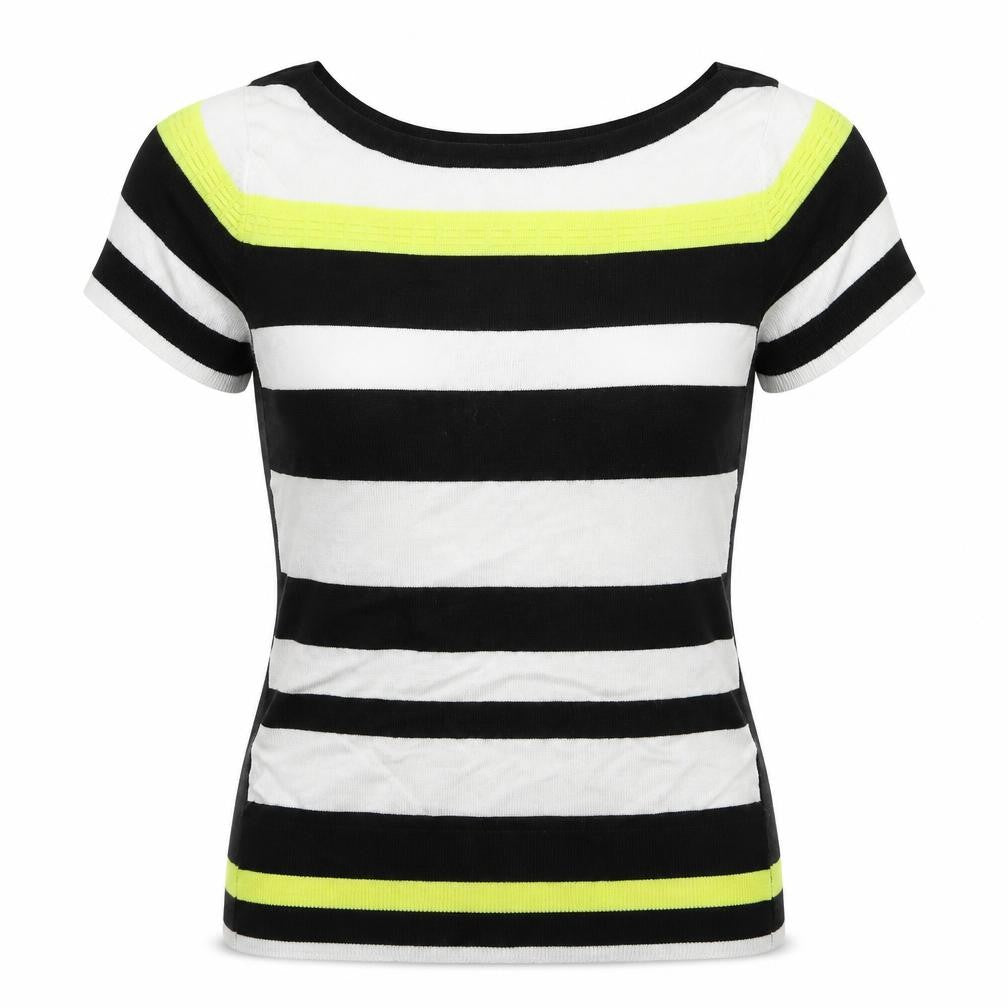Front view of Principles women’s black striped knit jumper, size UK 10