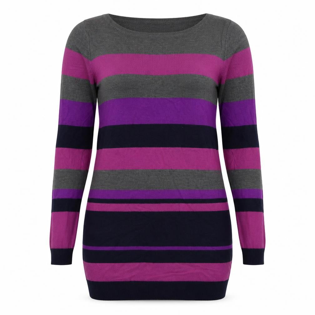 Front view of Marks & Spencer women’s green striped jumper, size UK 12