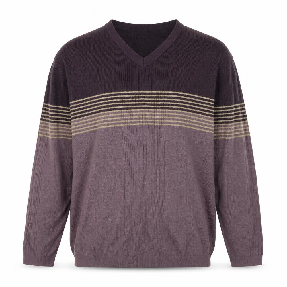 Front view of Springfield men’s purple striped jumper, size M
