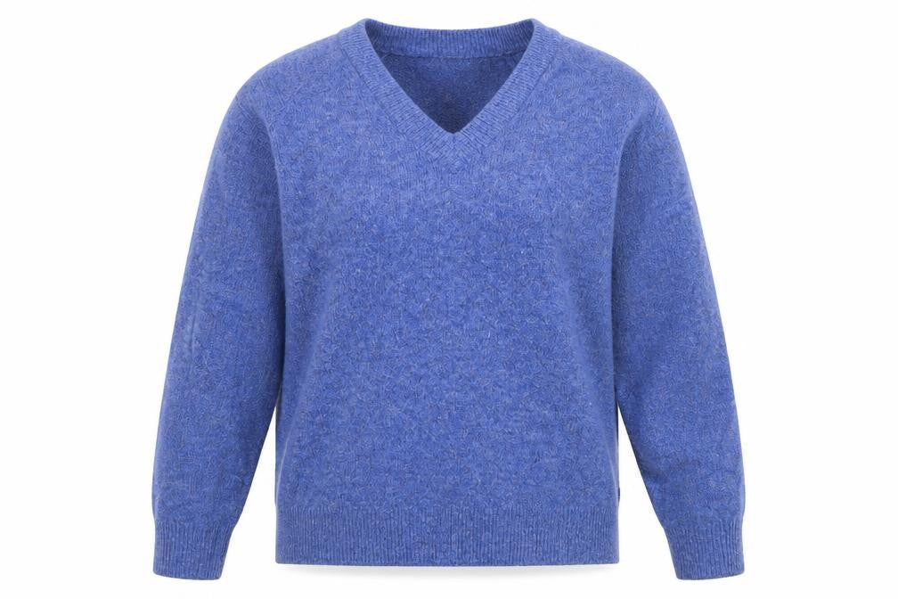 Front view of H&M women’s blue knit jumper, size M
