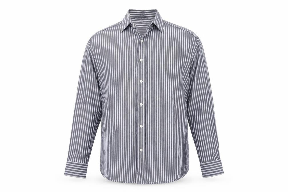 Front view of Williams & Brown men’s blue striped button-up, size 16