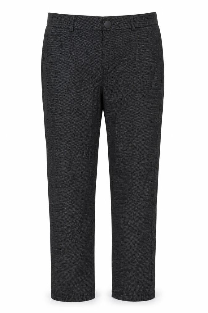 Front view of Violeta women’s black geometric trousers, size S, 30-inch leg