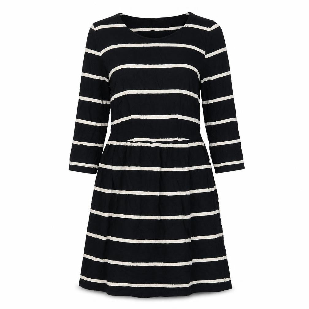Front view of Next women’s black striped fit & flare, size UK 8