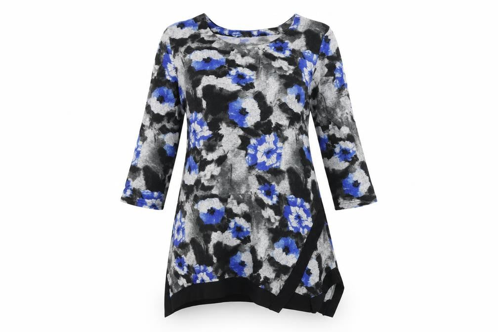 Front view of women’s grey floral a-line, size UK 12