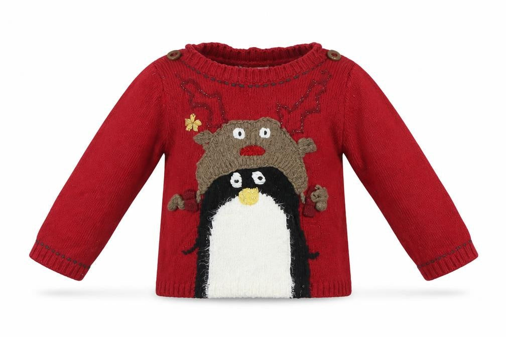 Front view of Next boys’ red jumper, size 9-12, months