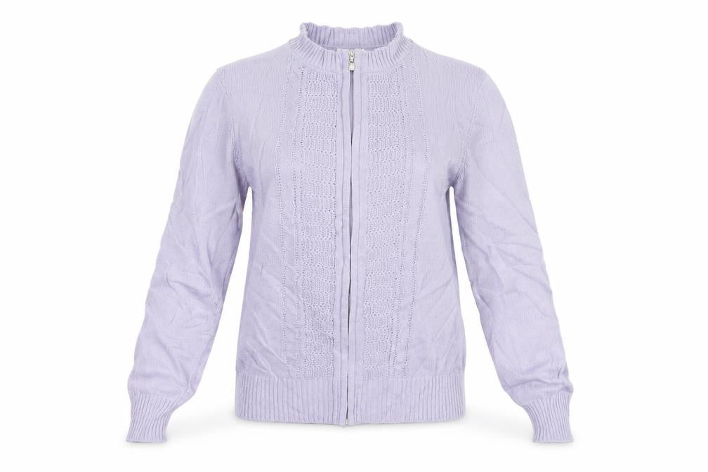 Front view of Damart women’s purple jacket coat, size UK 10
