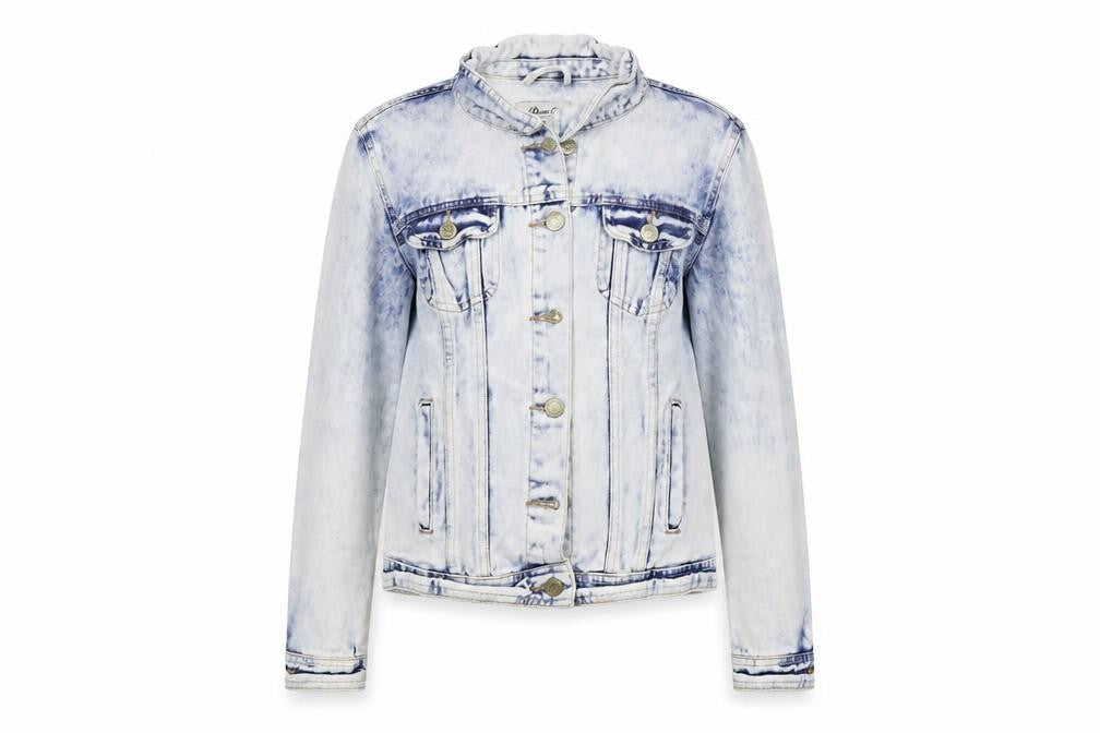 Front view of denim co women’s blue jacket coat, size UK 8