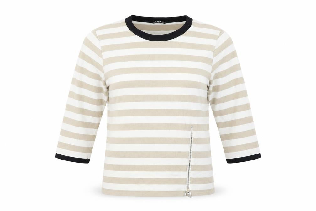 Front view of Casamia women’s beige striped jumper, size M