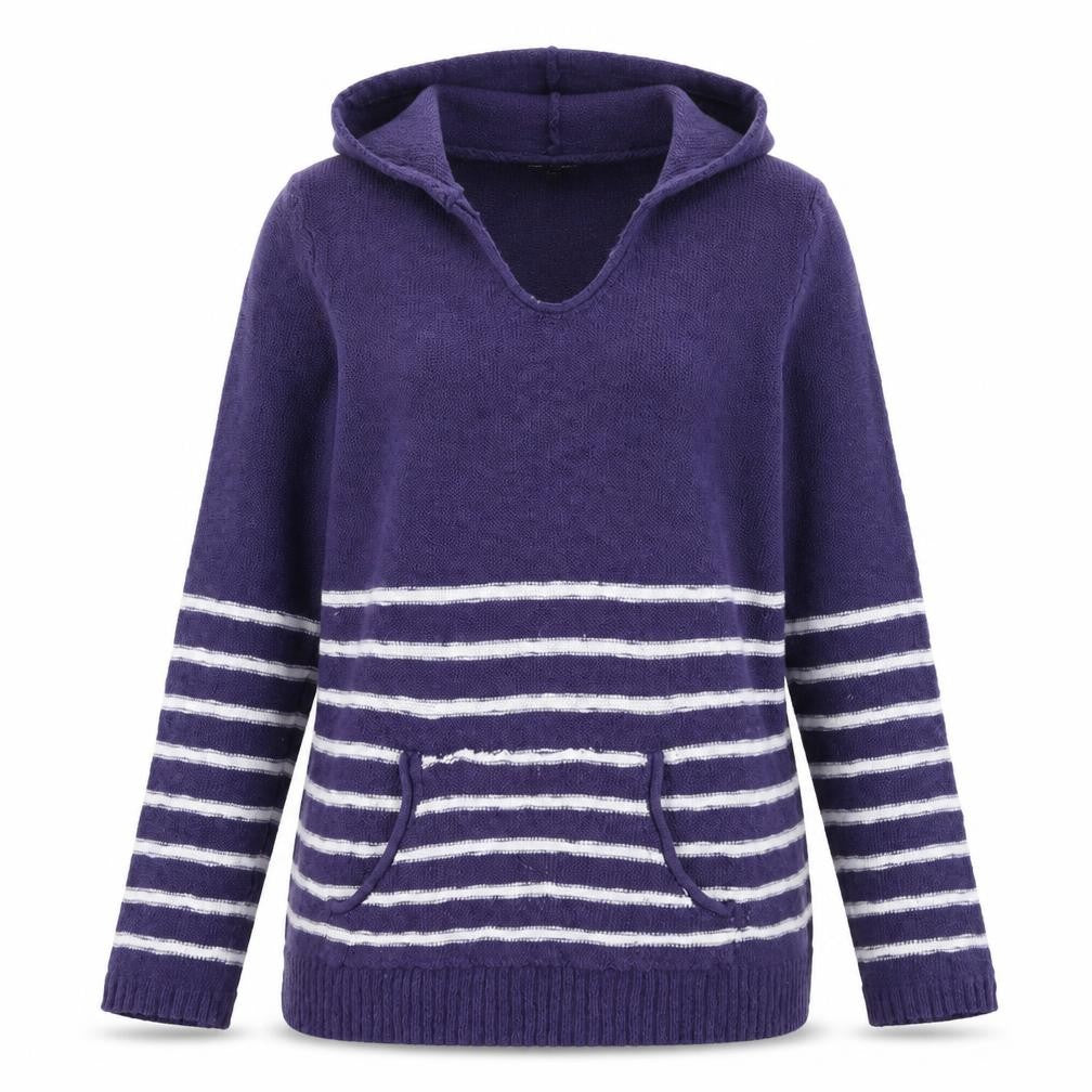 Front view of Cable & Gauge women’s blue striped jumper, size L