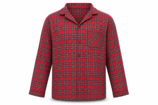 Front view of St Michael men’s red check button-up, size 14