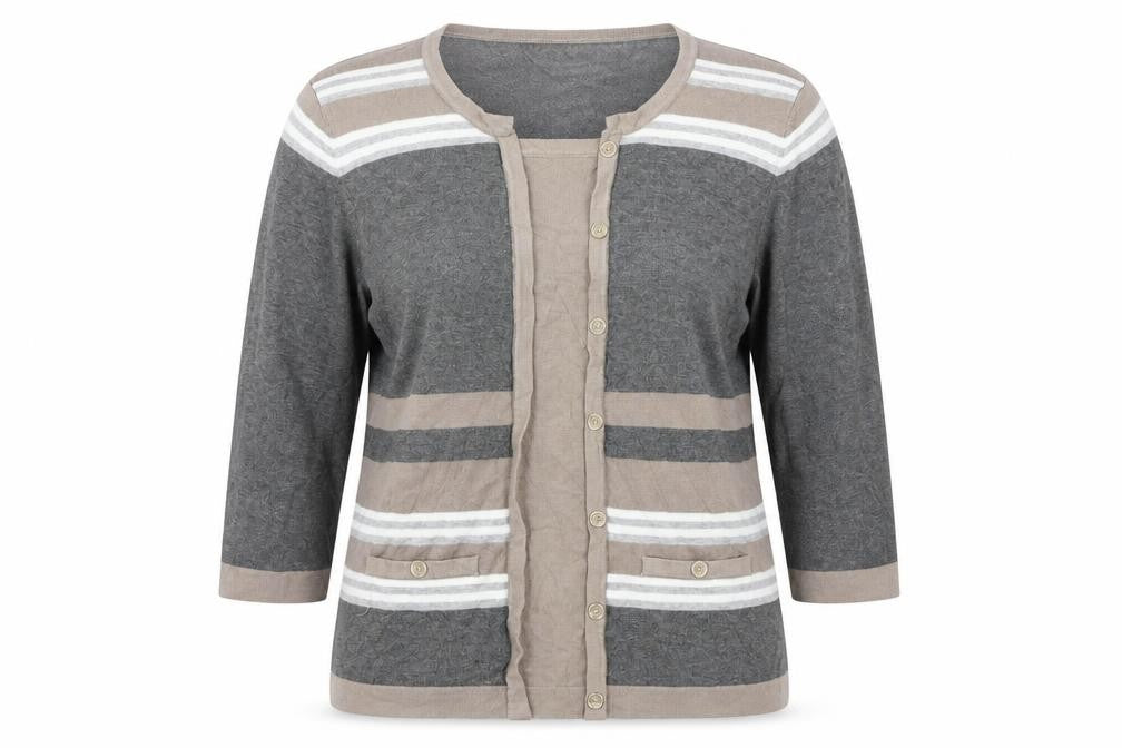 Front view of DIXIE women’s grey geometric henley jumper, size XL
