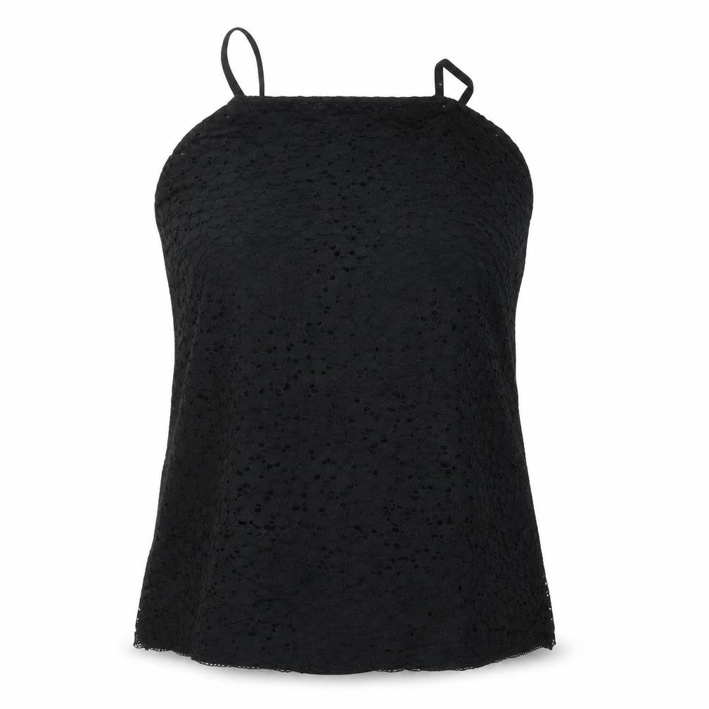 Front view of Preworn women’s black floral camisole blouse, size M