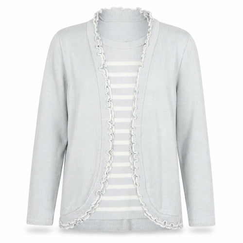 Elegant Body Womens Grey Striped  Cardigan Jumper Size M