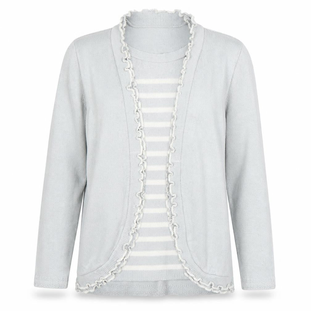 Elegant Body Womens Grey Striped  Cardigan Jumper Size M