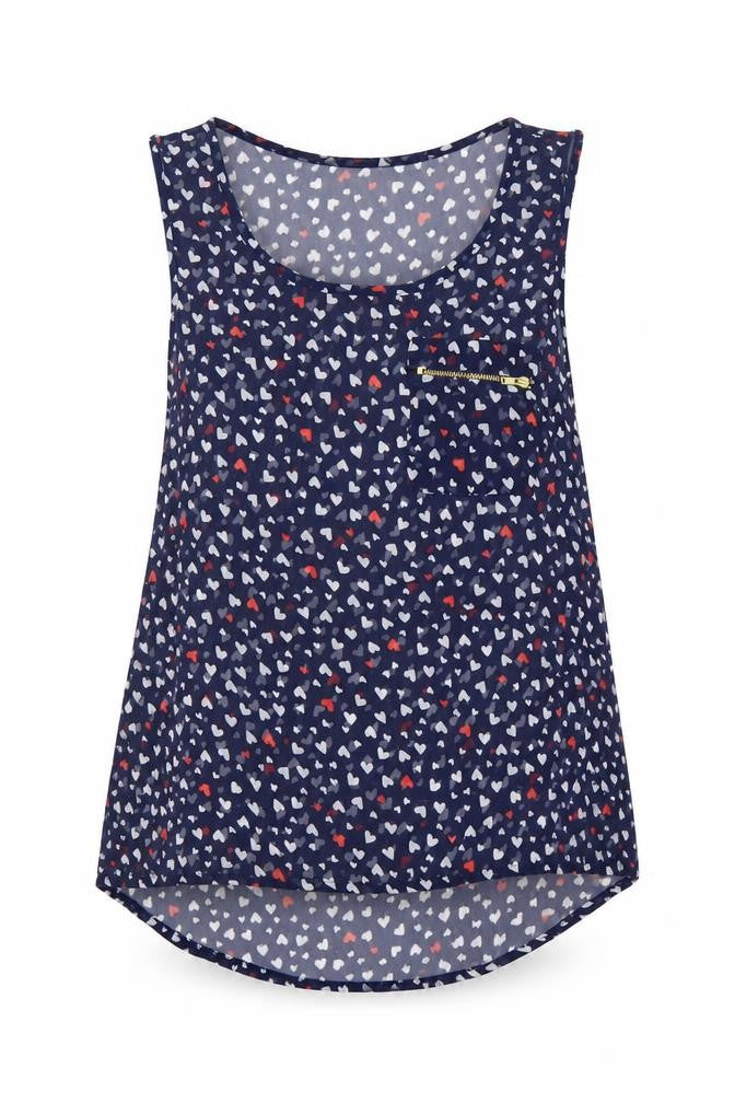 Front view of New Look women’s blue basic blouse, size UK 14, - love heart