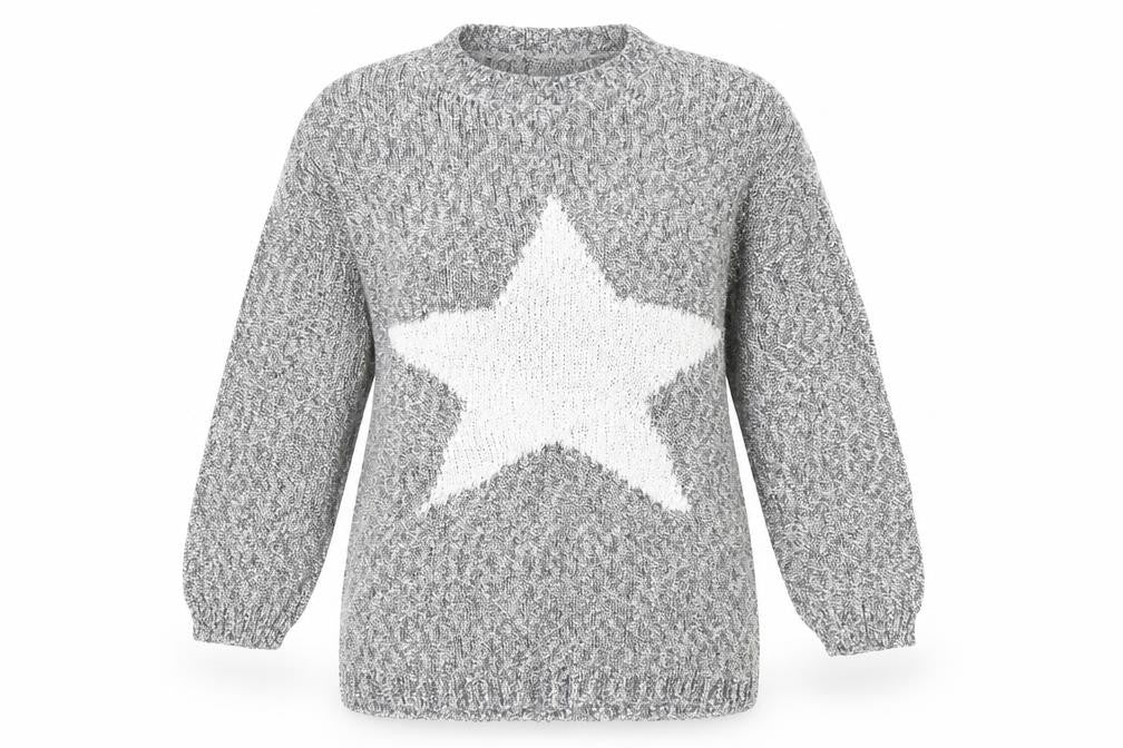 Front view of Papaya women’s blue geometric jumper, size S