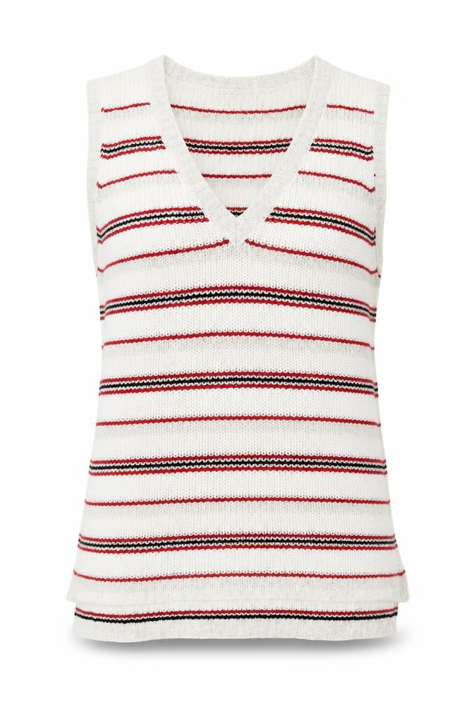 Front view of Papaya women’s beige striped vest jumper, size UK 8