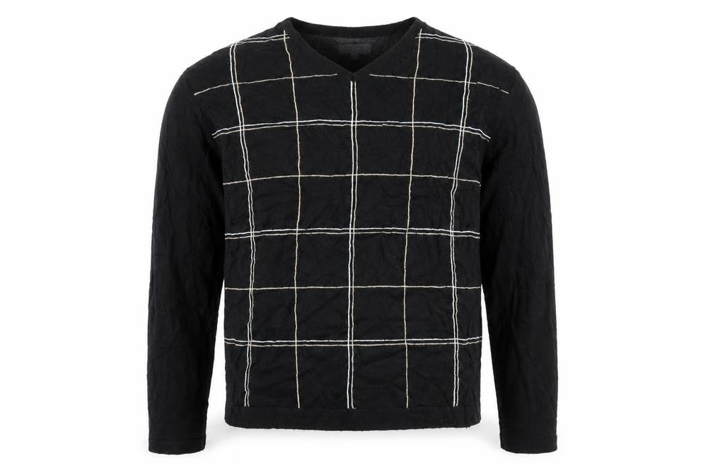 Front view of Blue Inc men’s black geometric jumper, size XL