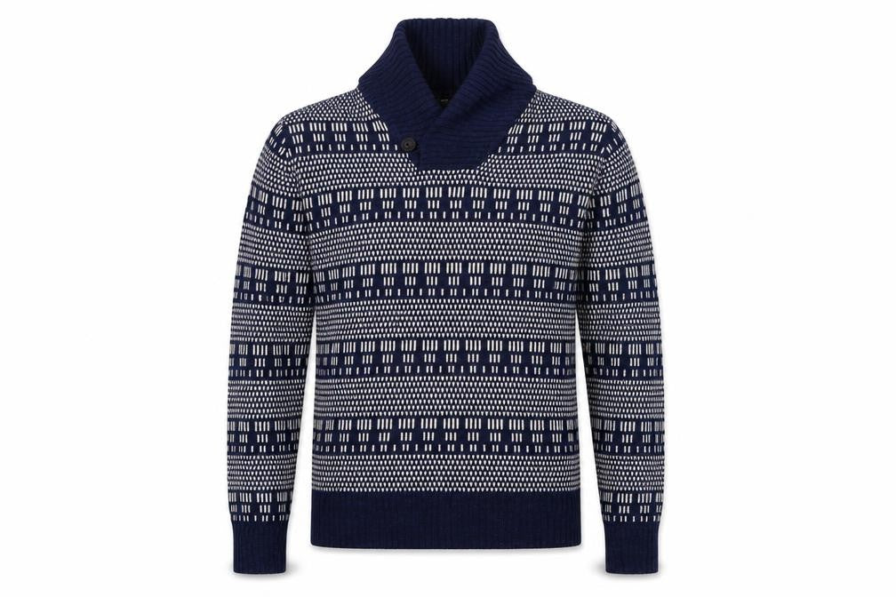 Front view of H&M men’s blue jumper, size M