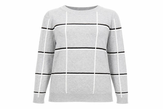 Front view of Next women’s grey check jumper, size UK 10