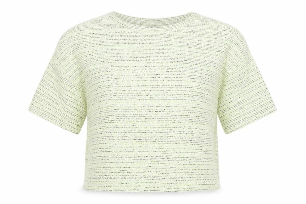 Front view of F&F women’s green striped jumper, size S