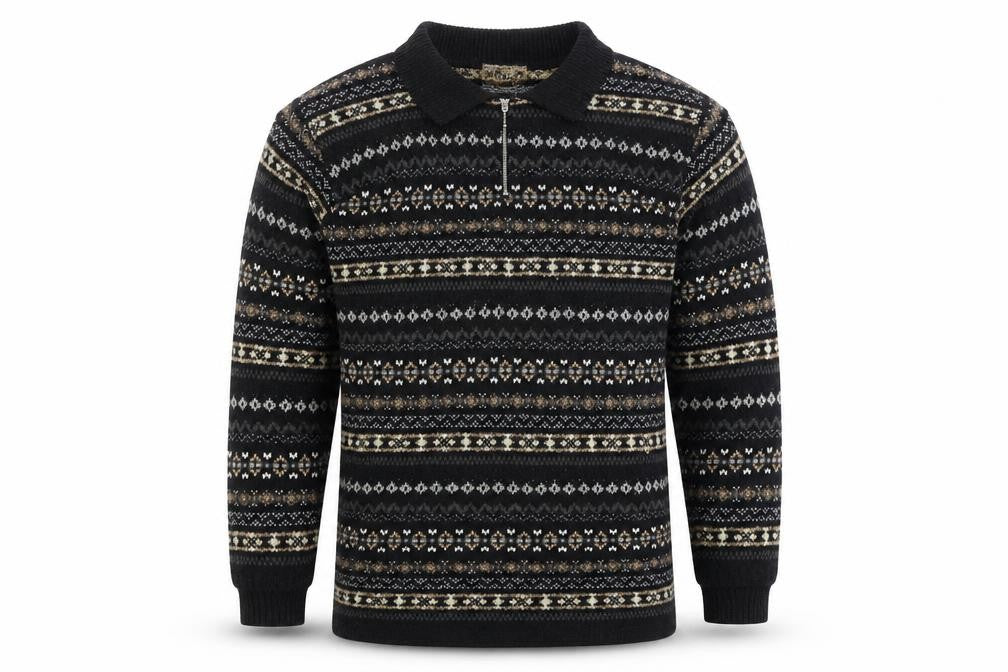Front view of Camelot men’s black jumper, size L