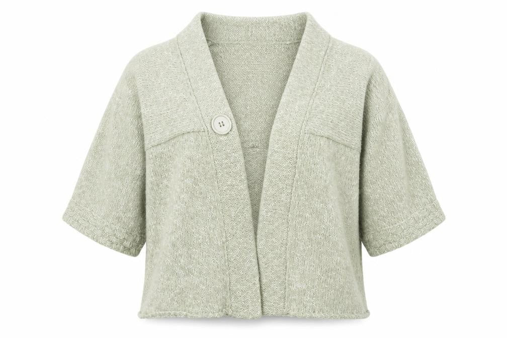 Front view of Poppy women’s green cardigan jumper, size UK 16