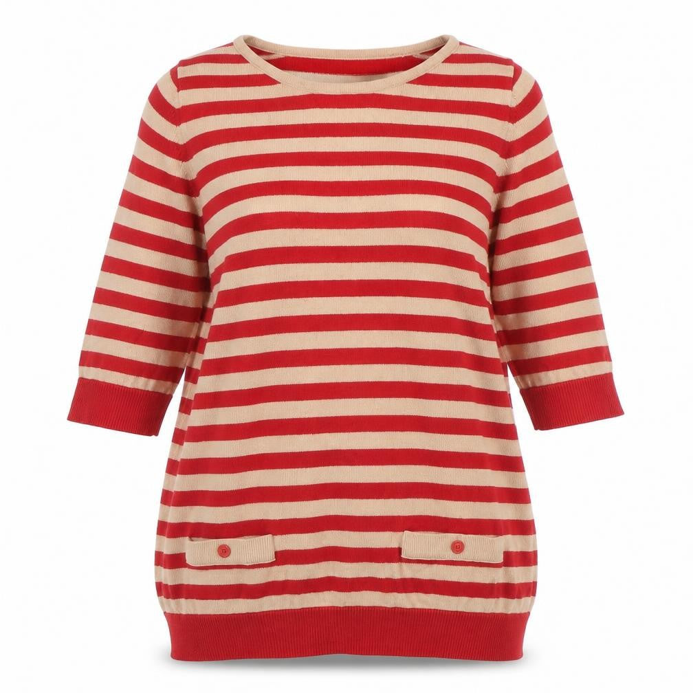 Clements Womens Red Striped  Pullover Jumper Size L