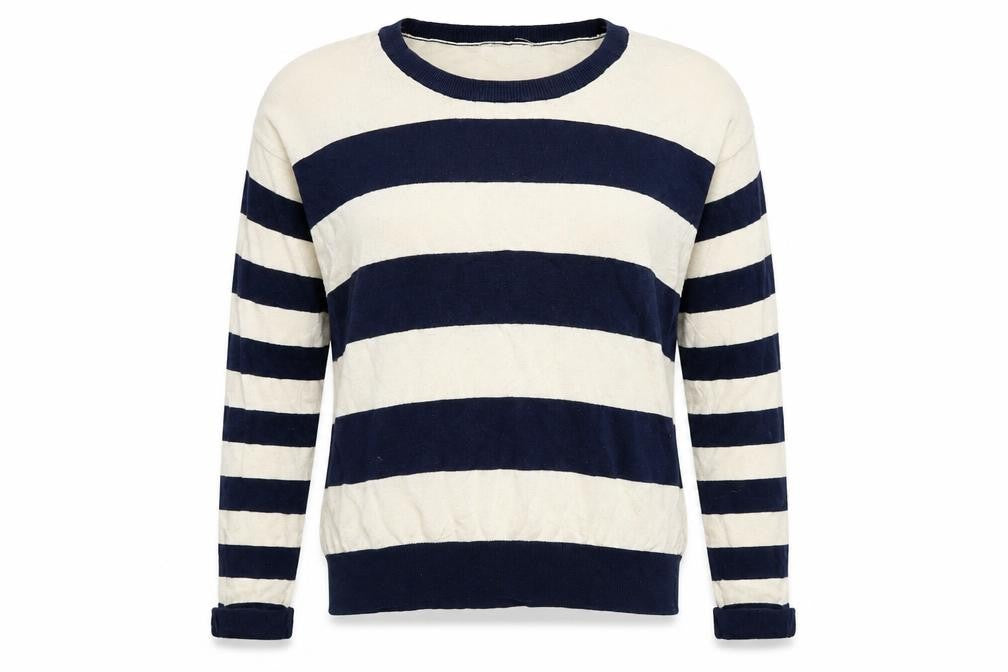 Front view of New Look women’s beige striped jumper, size UK 10
