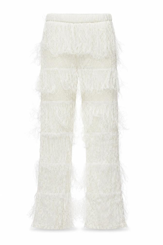 Front view of DMZ women’s white trousers, size S, 32-inch leg