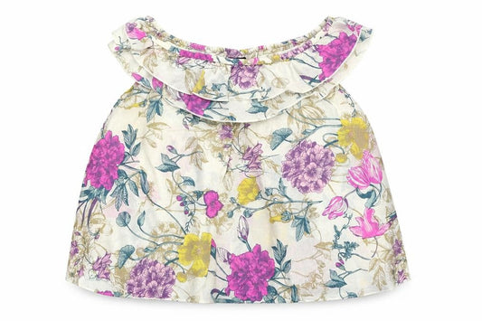 Front view of H&M women’s ivory floral basic blouse, size UK 8