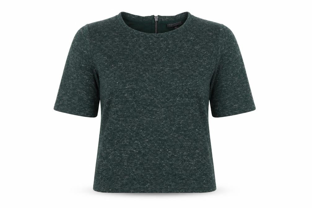 Front view of Topshop women’s green basic t-shirt, size UK 8