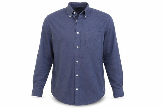 Front view of Primark men’s blue button-up, size M