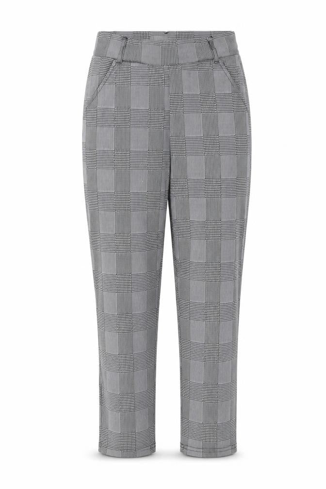Front view of Preworn women’s grey check capri trousers, size S, 26-inch leg