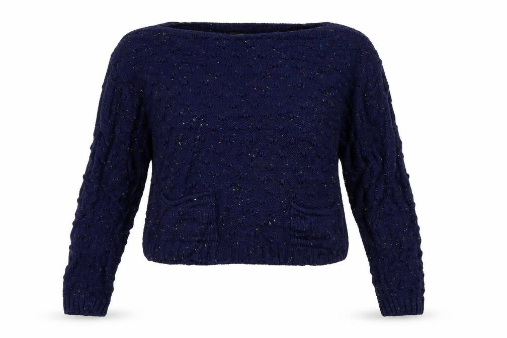 Front view of M&Co women’s blue jumper, size L