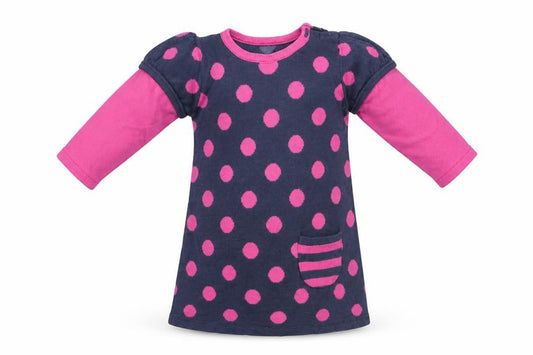 Front view of George girls’ multicoloured polka dot jumper dress, size 6-9, months