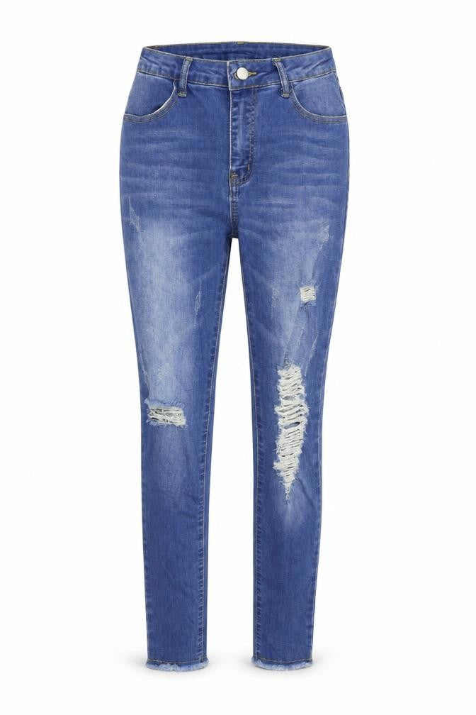 Front view of SHEIN women’s blue skinny jeans, size S, 28-inch leg