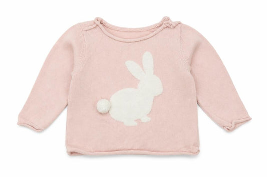 Front view of H&M girls’ pink jumper, size 6-9, months
