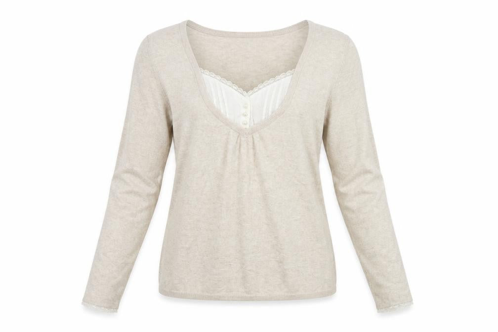 Front view of YAYA women’s beige jumper, size XL