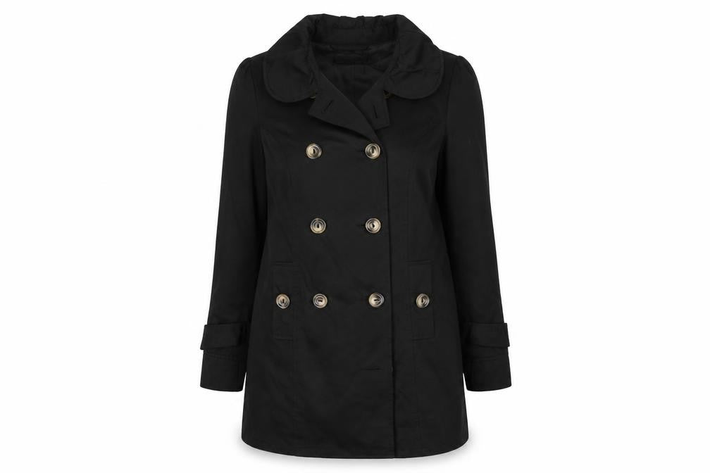 Front view of New Look women’s black overcoat coat, size UK 10