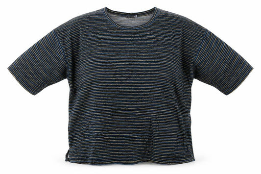Front view of Spirit women’s black striped jumper, size UK 22