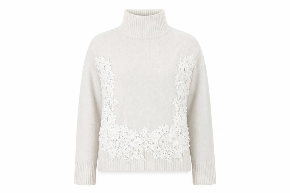 Front view of Marks & Spencer women’s beige knit jumper, size UK 12