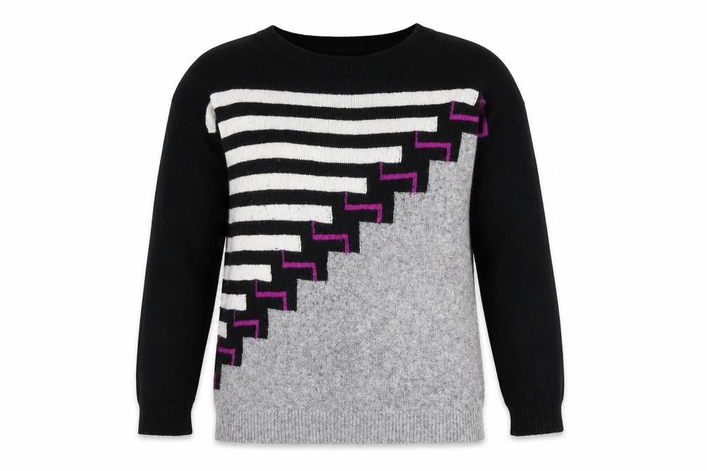 Front view of Marks & Spencer women’s multicoloured striped jumper, size UK 12